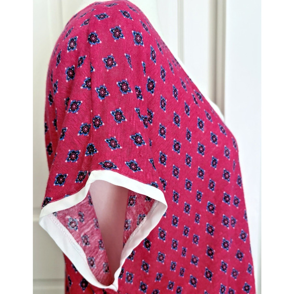 Tommy Hilfiger Linen Jersey Knit Layered Hem Tunic Blouse Top Pink White Boho XL - Picture 8 of 14